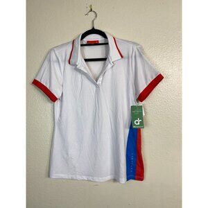 Redvanly Women Polo Shirt Top size Medium Golf Performance White Red Colorblock